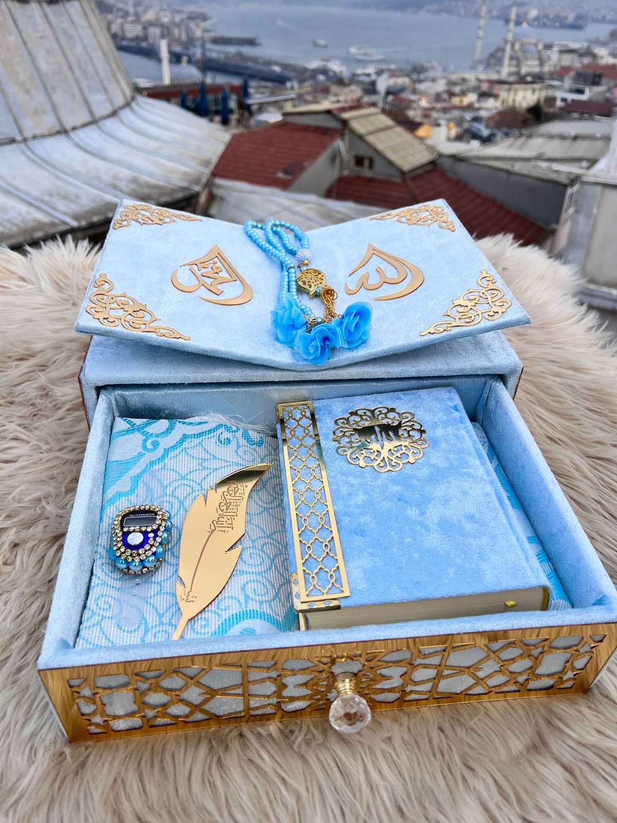 Handmade Resin Quran Box Set – Elegant &amp; Complete Islamic Gift Set