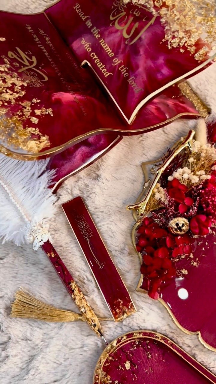 Handmade Resin Quran Box Set – Elegant &amp; Complete Islamic Gift Set