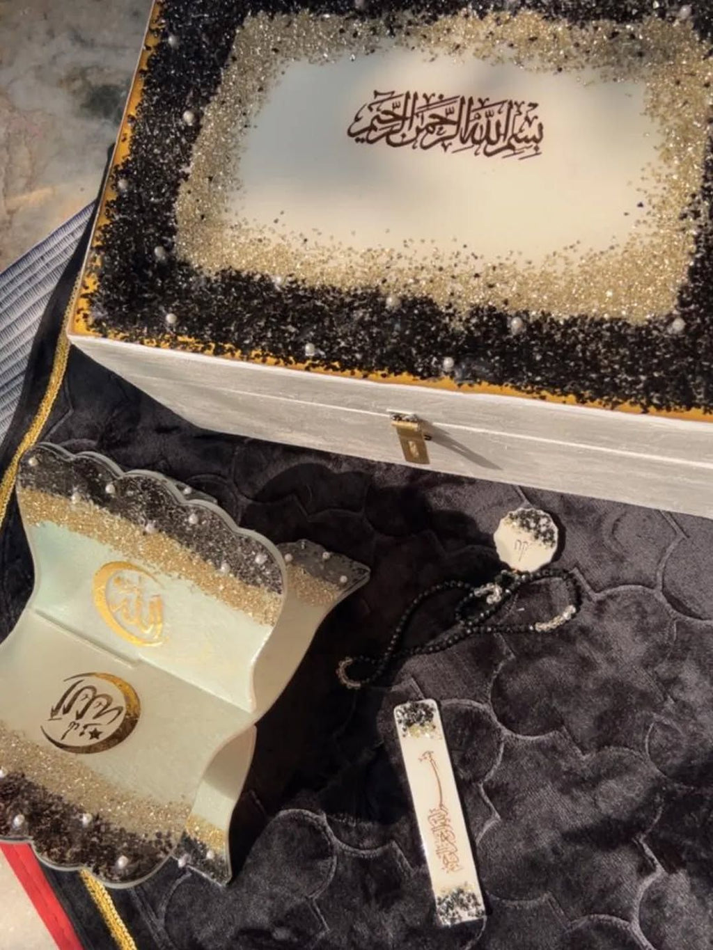 Handmade Resin Quran Box Set – Elegant &amp; Complete Islamic Gift Set