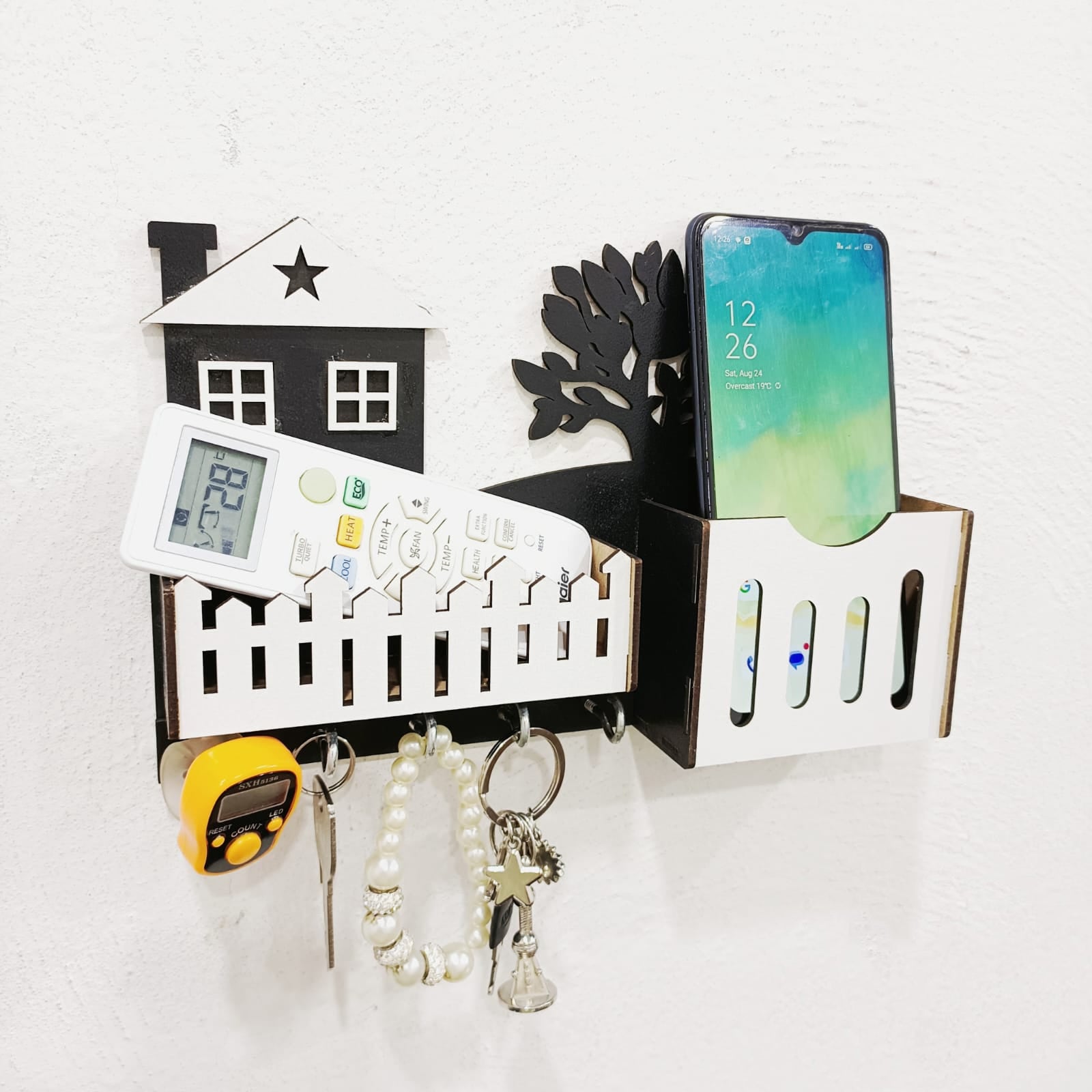 Sweet Home Shape Key &amp; Mobile Holder – Decorative Wall Organizer