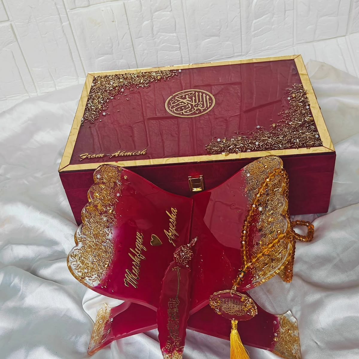 Handmade Resin Quran Box Set – Elegant &amp; Complete Islamic Gift Set